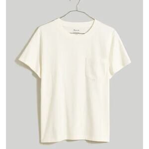 Madewell Garment-Dyed Ribbed Crewneck Pocket Tee Soft T-shirt Ivory LA003972